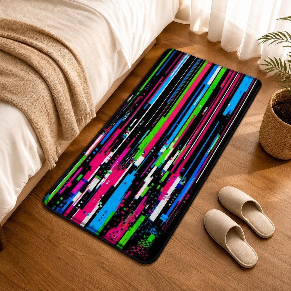 Retro Gaming Table - Cyberpunk Glitch Colorful Vertical Stripe Print