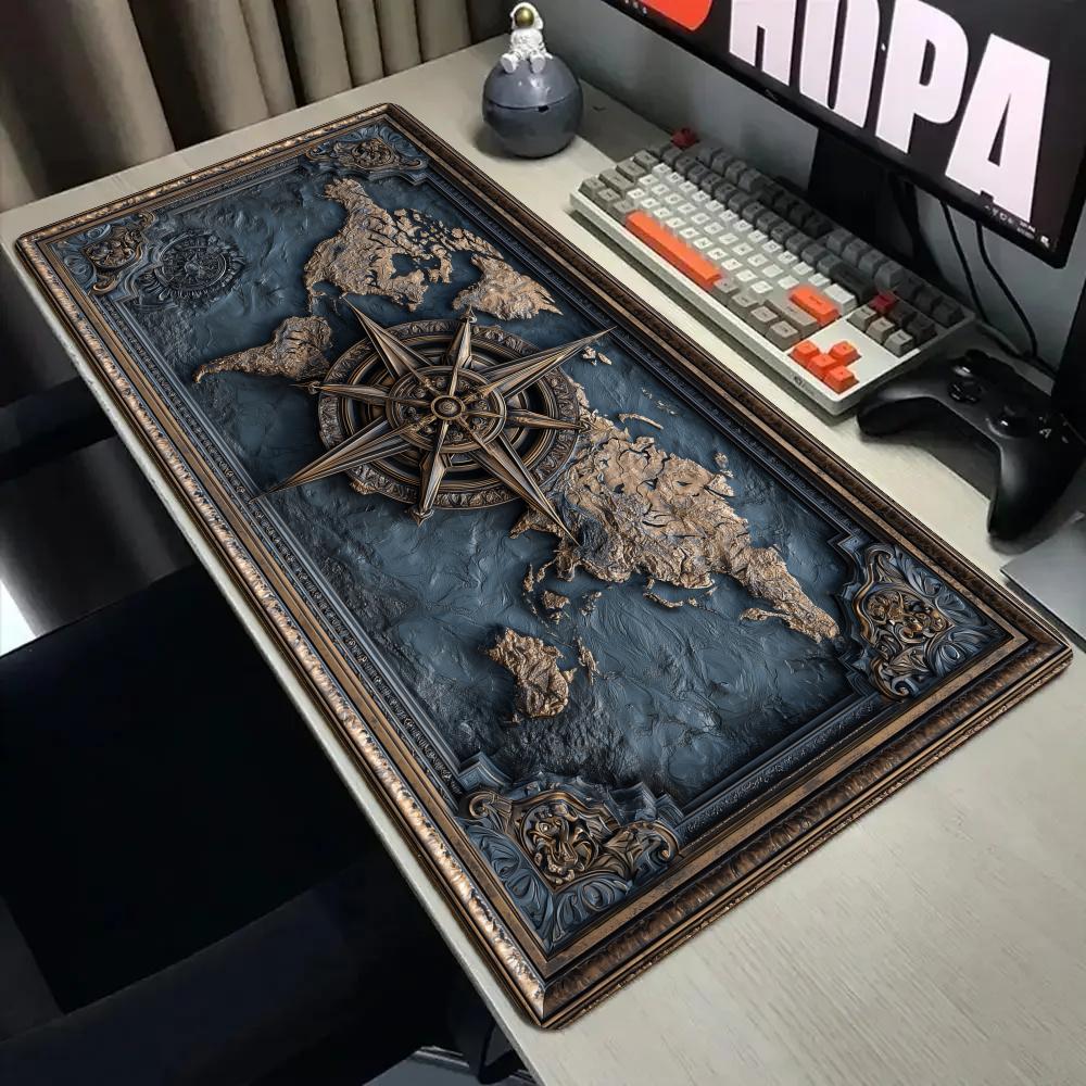 Retro Gaming Keyboard - Retro compass and map Mouse Pad