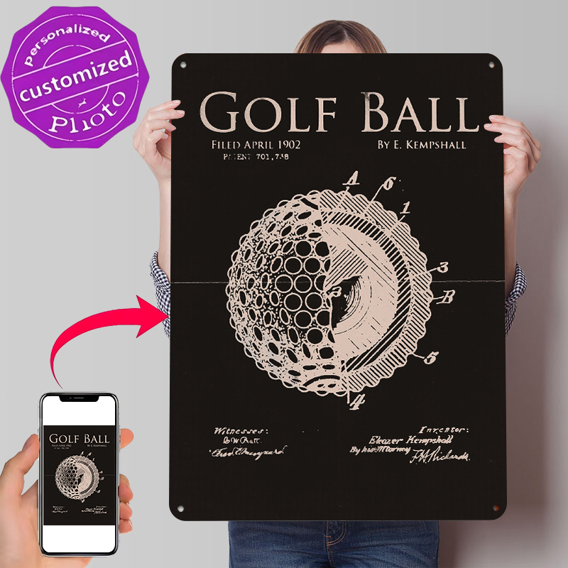 Retro Poster Gaming - Golf Ball Patent Drawing Metal Poster