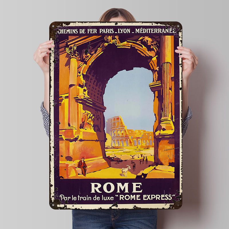 Retro Poster Gaming - Rome Travel Tin Poster Customized Wall