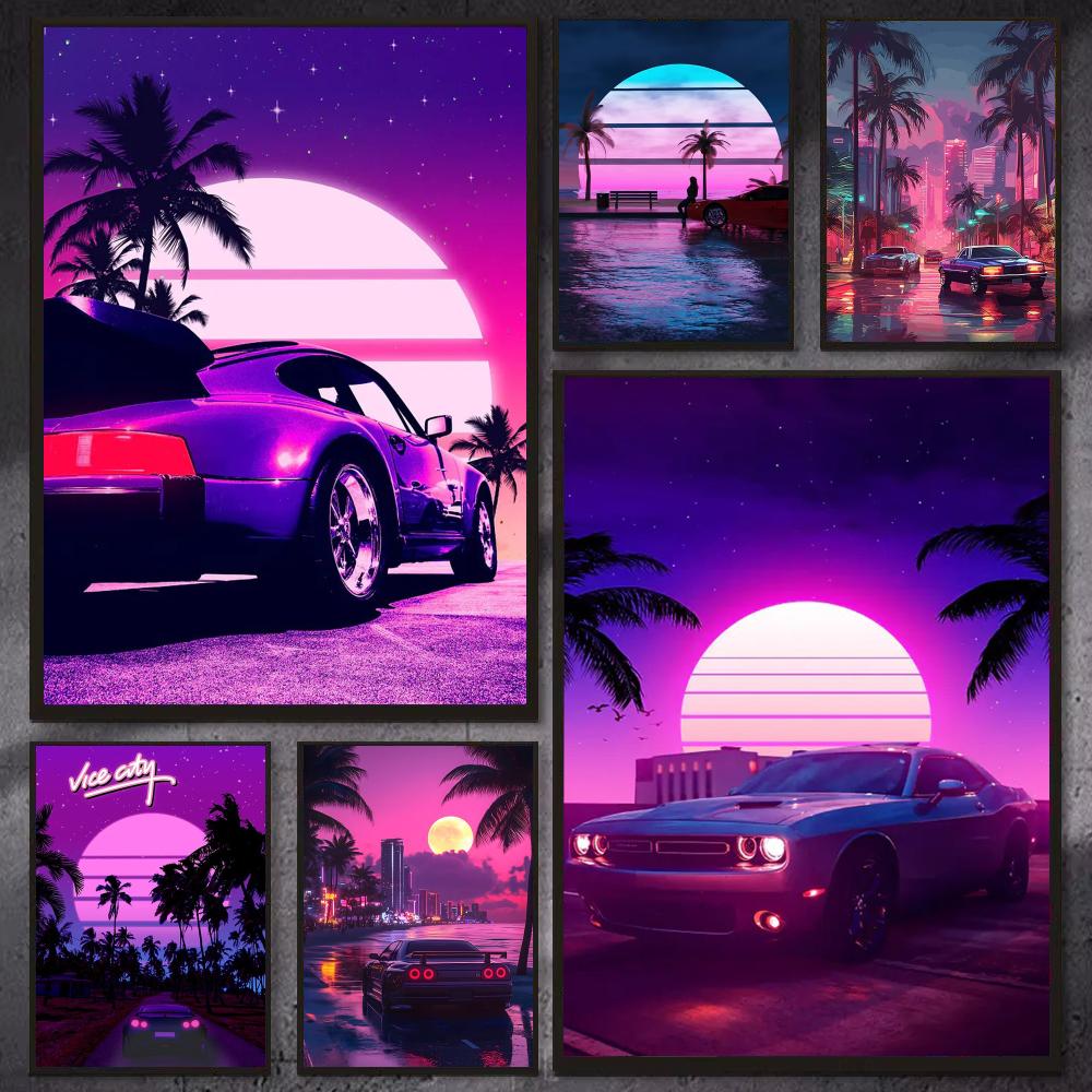 Cyberpunk 80s Retro car city P - đánh giá và giá Retro Poster Gaming