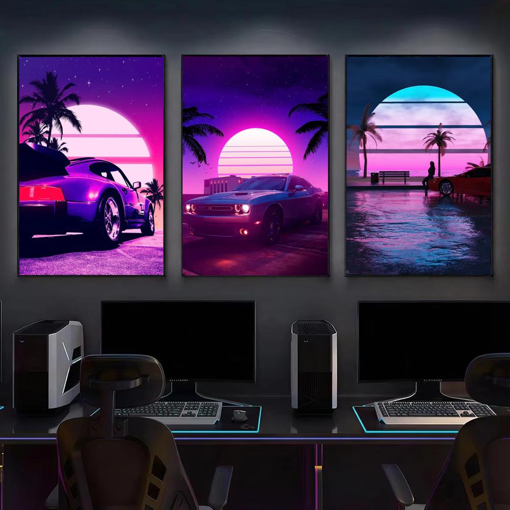 Cyberpunk 80s Retro car city P - đánh giá và giá Retro Poster Gaming
