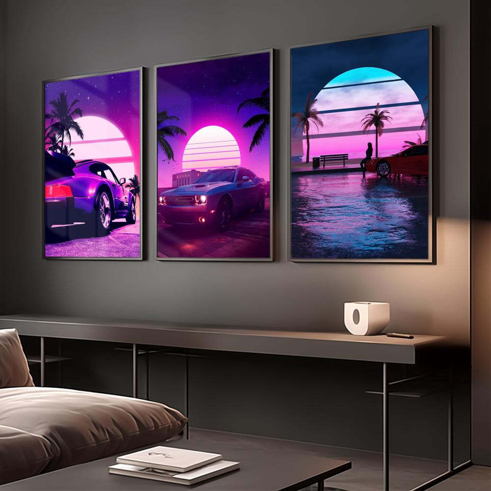 Cyberpunk 80s Retro car city P - đánh giá và giá Retro Poster Gaming