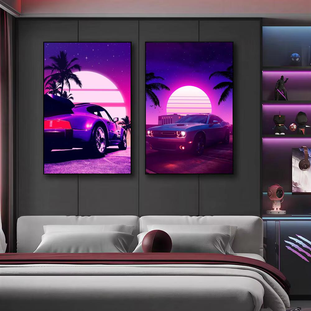 Cyberpunk 80s Retro car city P - đánh giá và giá Retro Poster Gaming