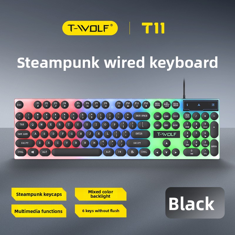 T-WOLF T11 Retro Punk Round Ke - đánh giá và giá Retro Gaming Keyboard