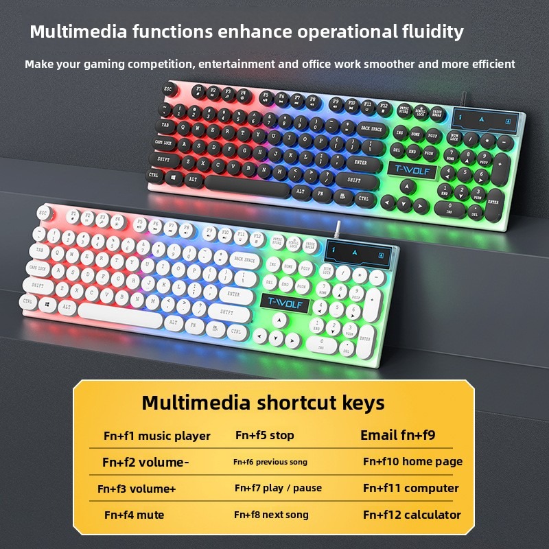 T-WOLF T11 Retro Punk Round Ke - đánh giá và giá Retro Gaming Keyboard